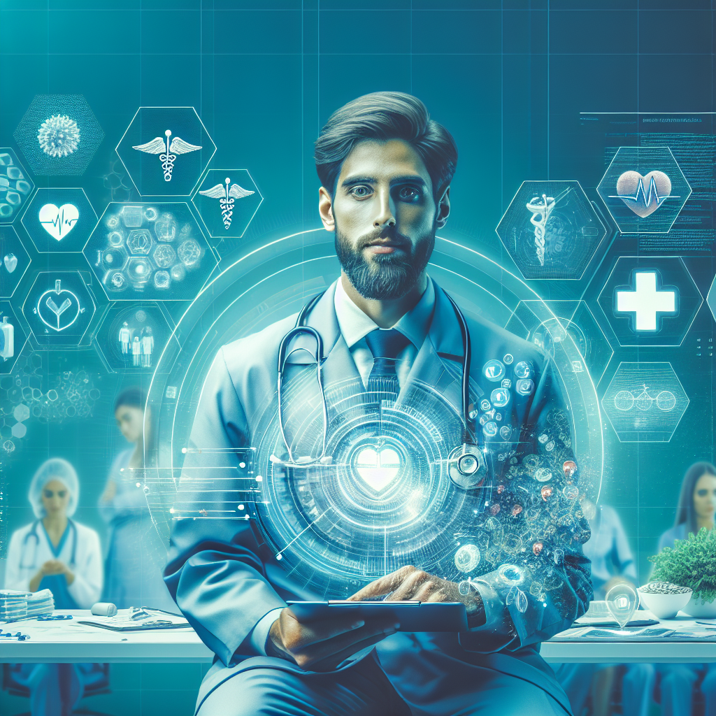 Gestor modernizando a clínica com tecnologias na gestão de clínicas, preparando-se para o futuro da medicina digital.