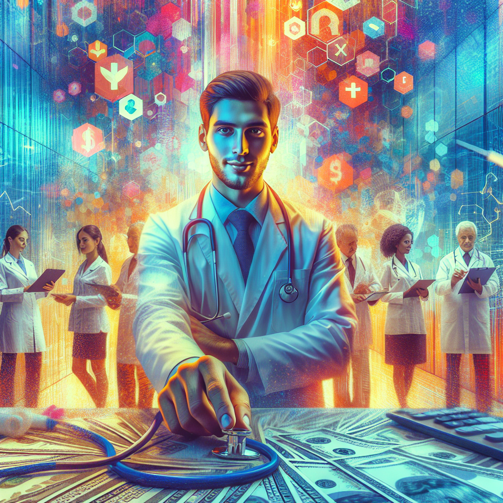 Contabilidade para médicos otimiza lucro e reduz burocracia fiscal. Um médico sorri em seu consultório, livre de preocupações.