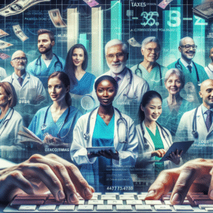 Médico planejando finanças com calculadora e documentos. Otimize a contabilidade para médicos, pague menos impostos e cresça.