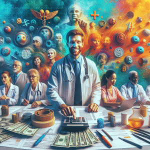 Médico aliviado no consultório, com um contador ajudando. A **contabilidade para médicos** otimiza o lucro e reduz a burocracia.