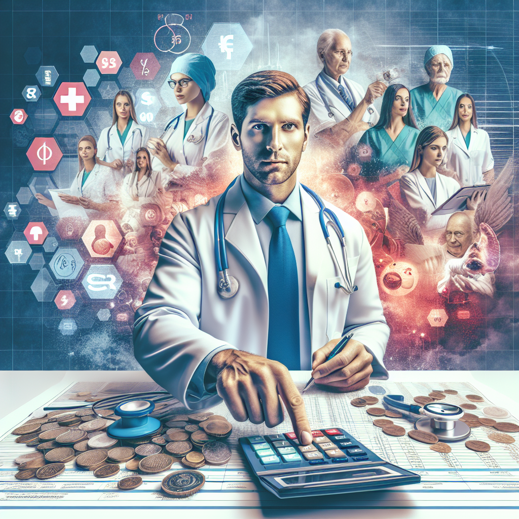 Contabilidade para Médicos: Doutor analisando documentos financeiros, otimizando impostos e acelerando crescimento do consultório.