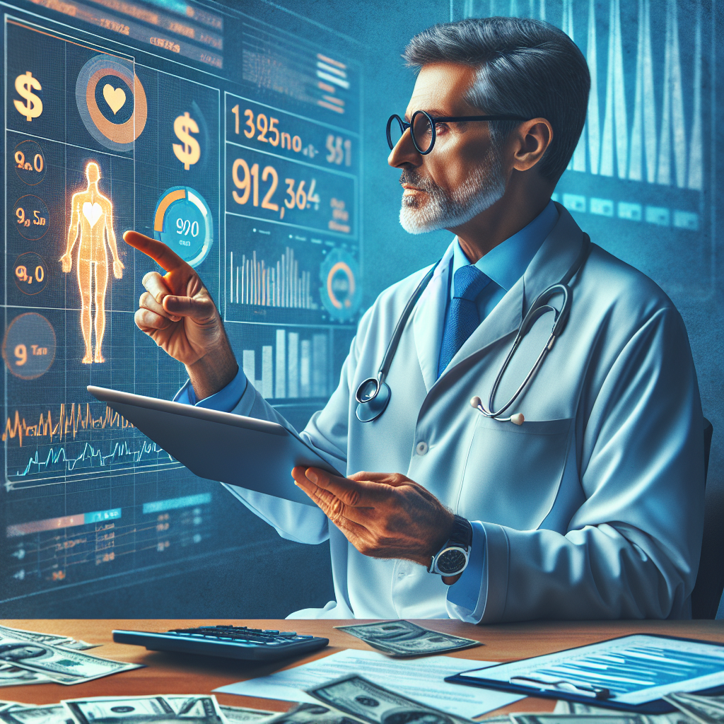 Profissional médico com gráficos financeiros, mostrando Contabilidade para Médicos otimizada para impostos e crescimento.