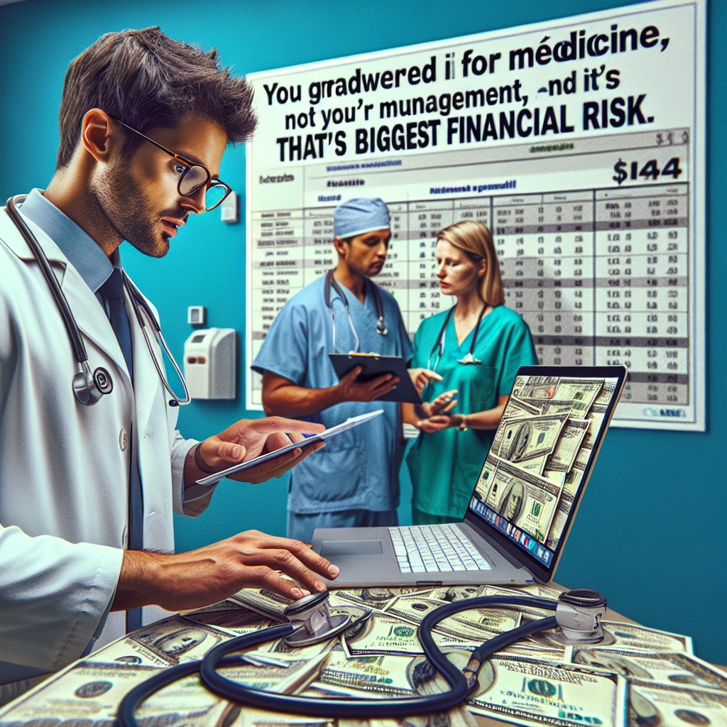 Médico confuso com finanças e gestão. Contabilidade para médicos é a solução para evitar riscos financeiros e focar na saúde.