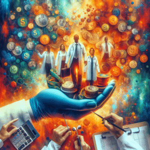 Médico em consultório analisando planilhas financeiras e gráficos de crescimento. Essencial guia de contabilidade para médicos.