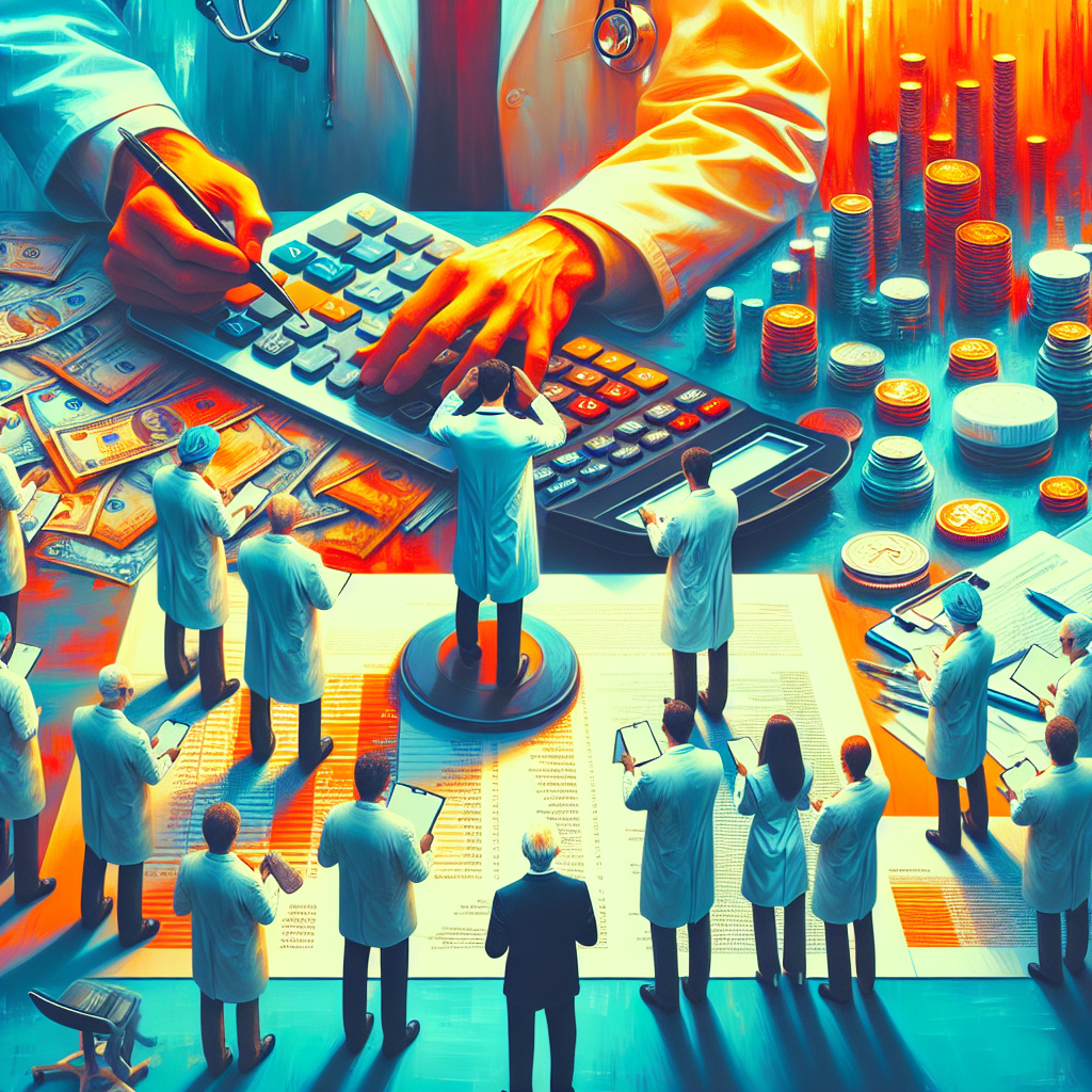 Médico satisfeito analisando finanças simplificadas, com foco em lucro e menos burocracia na contabilidade para médicos.