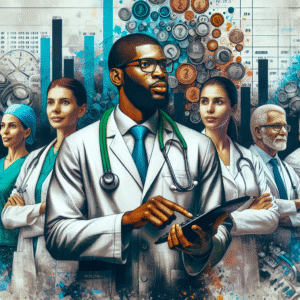 Médico confiante ao gerenciar finanças com a contabilidade para médicos, visando mais lucro e menos dor de cabeça.